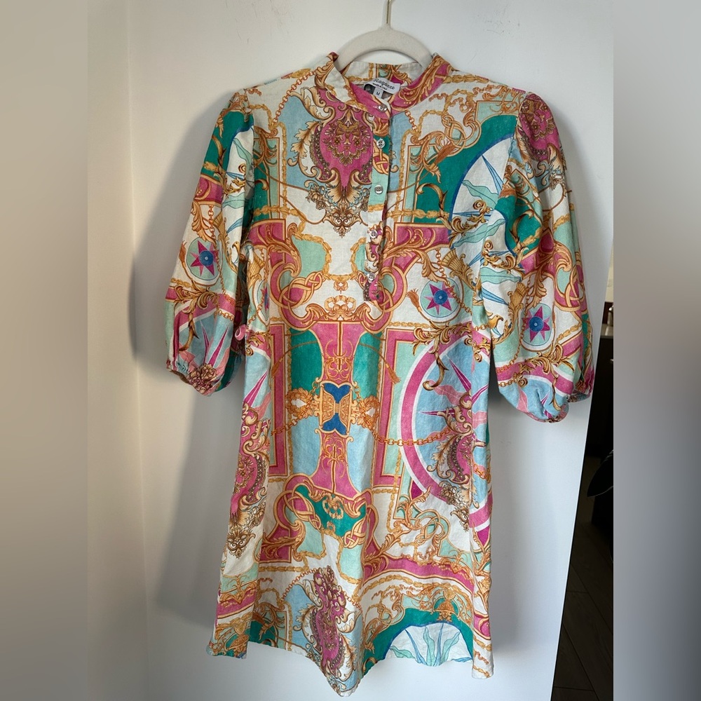 Vibrant  Mini Linen Dress Made in Italy Medium